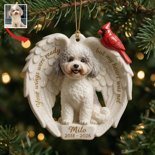 Vos ailes étaient prêtes - Ornement en céramique personnalisé avec photo de poodle