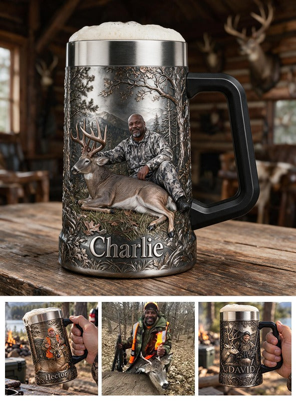 Personalized Middle-Aged Black Hunter with Deer Beer Stein Hunting Gift