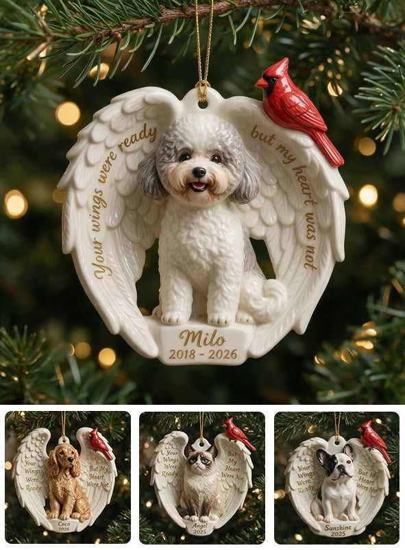 Your Wings Were Ready - Personalized Custom Photo Poodle Memorial Ceramic Ornament Pet Keepsake