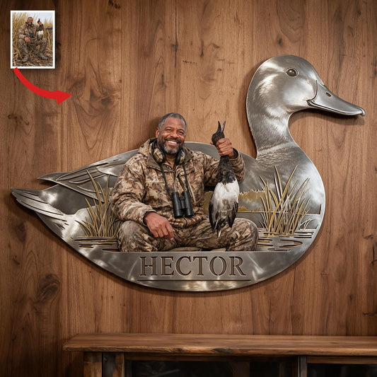 Panneau Métallique Décoratif Personnalisé Chasseur de Canard Noir 3D