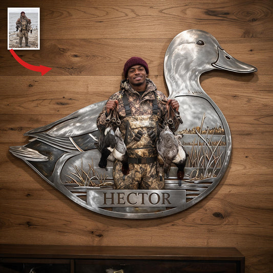 Personalisierte Foto Schwarzer Entenjäger 3D Metall-Schild Wanddekoration