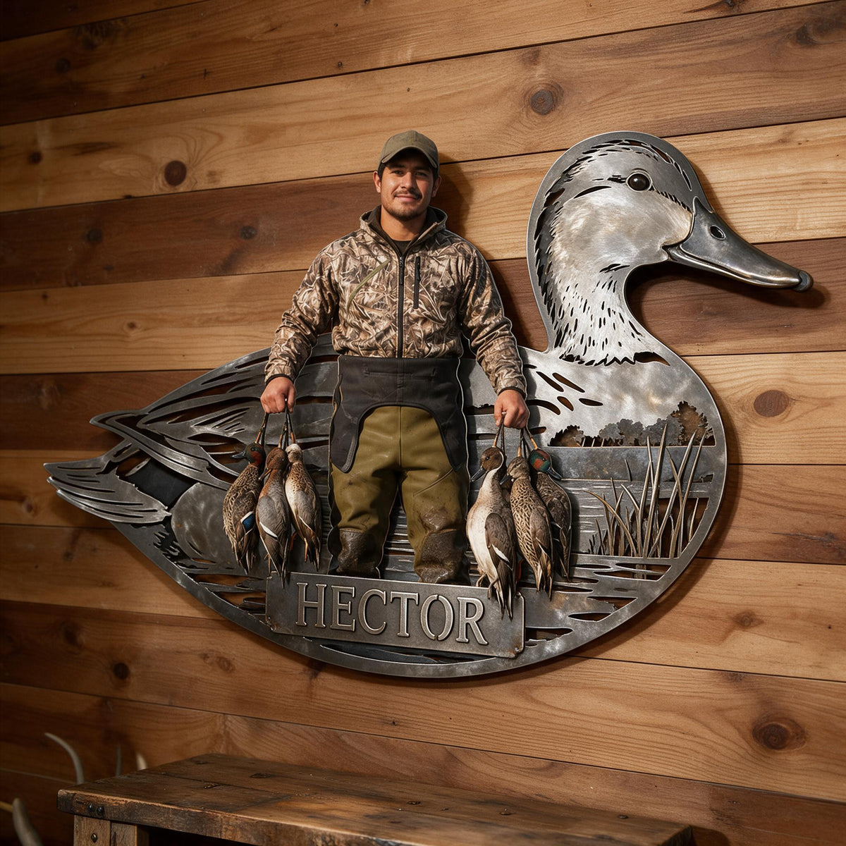 Personalized Custom Photo Latino Duck Hunter 3D Cut Metal Sign Hunting Decor