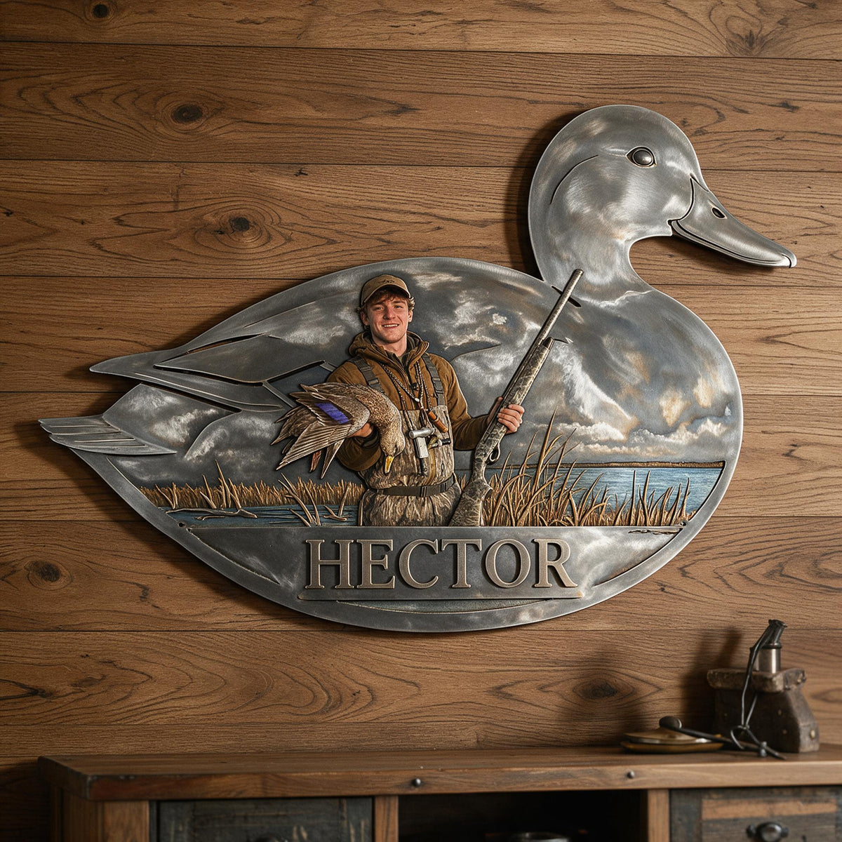 Personalized Custom Photo Duck Hunter 3D Cut Metal Sign Hunting Wall Decor