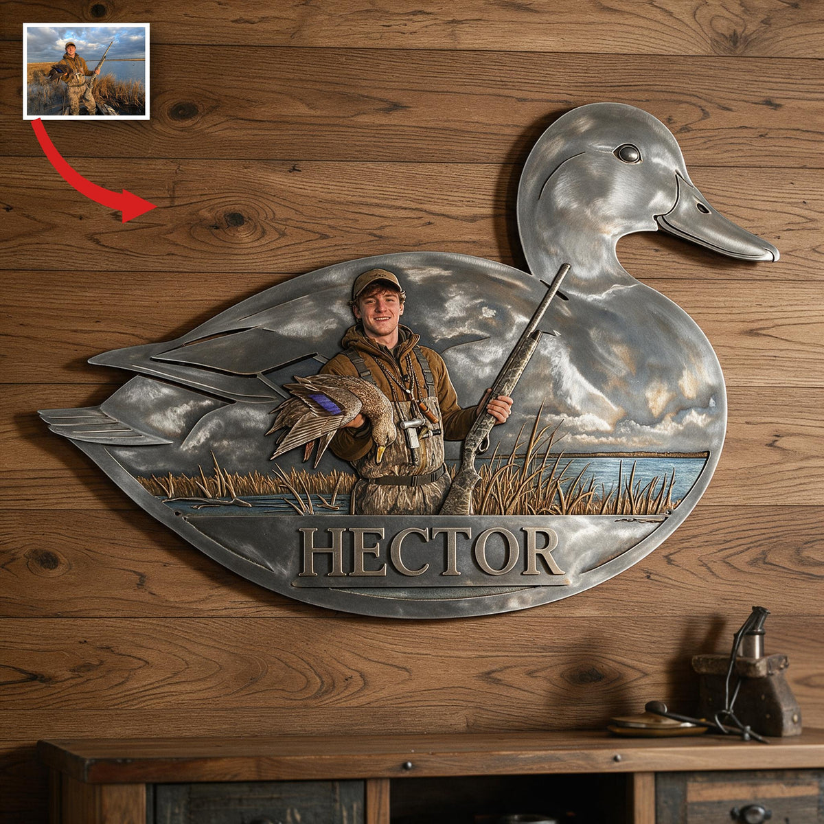 Personalized Custom Photo Duck Hunter 3D Cut Metal Sign Hunting Wall Decor