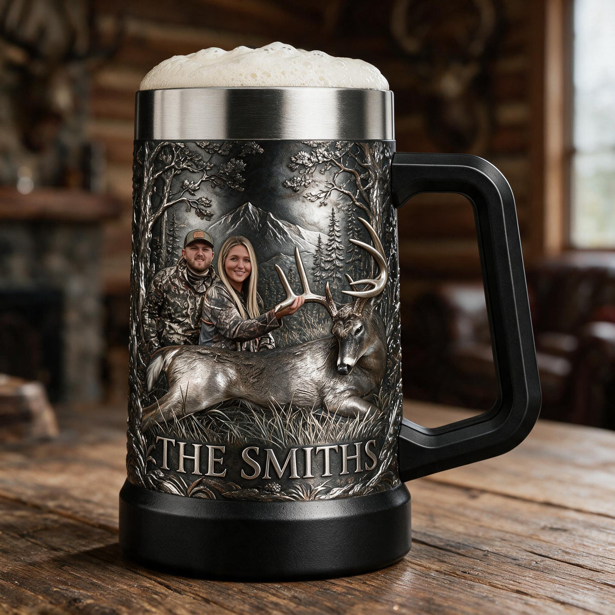 Personalized Custom Photo Hunting Couple with Deer Beer Stein Hunting Gift