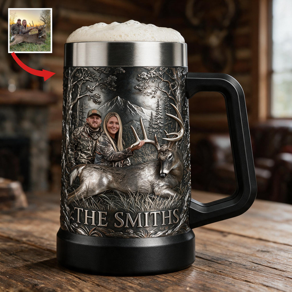 Personalized Custom Photo Hunting Couple with Deer Beer Stein Hunting Gift