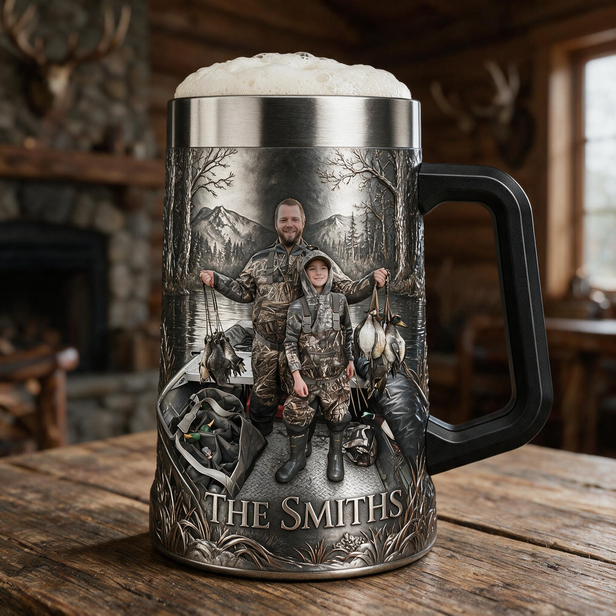 Personalized Custom Photo Father and Child Duck Hunters Beer Stein Hunting Gift