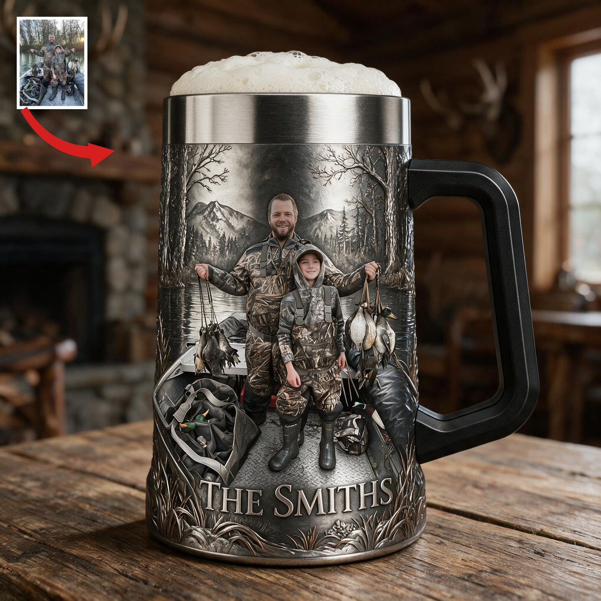 Personalized Custom Photo Father and Child Duck Hunters Beer Stein Hunting Gift