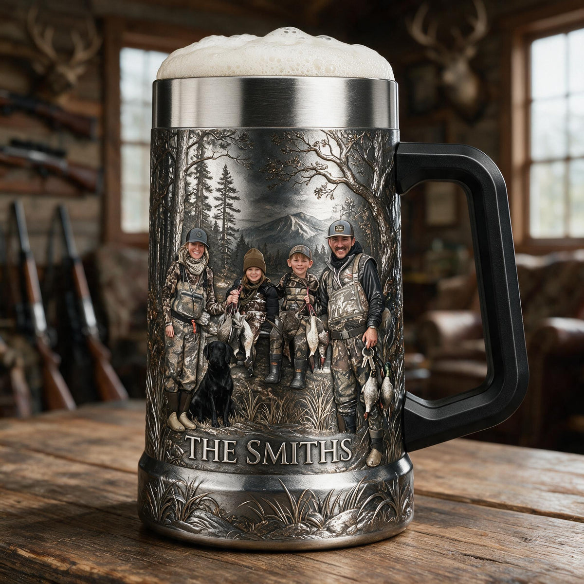 Personalized Custom Photo Hunting Family Beer Stein Hunting Lover Gift