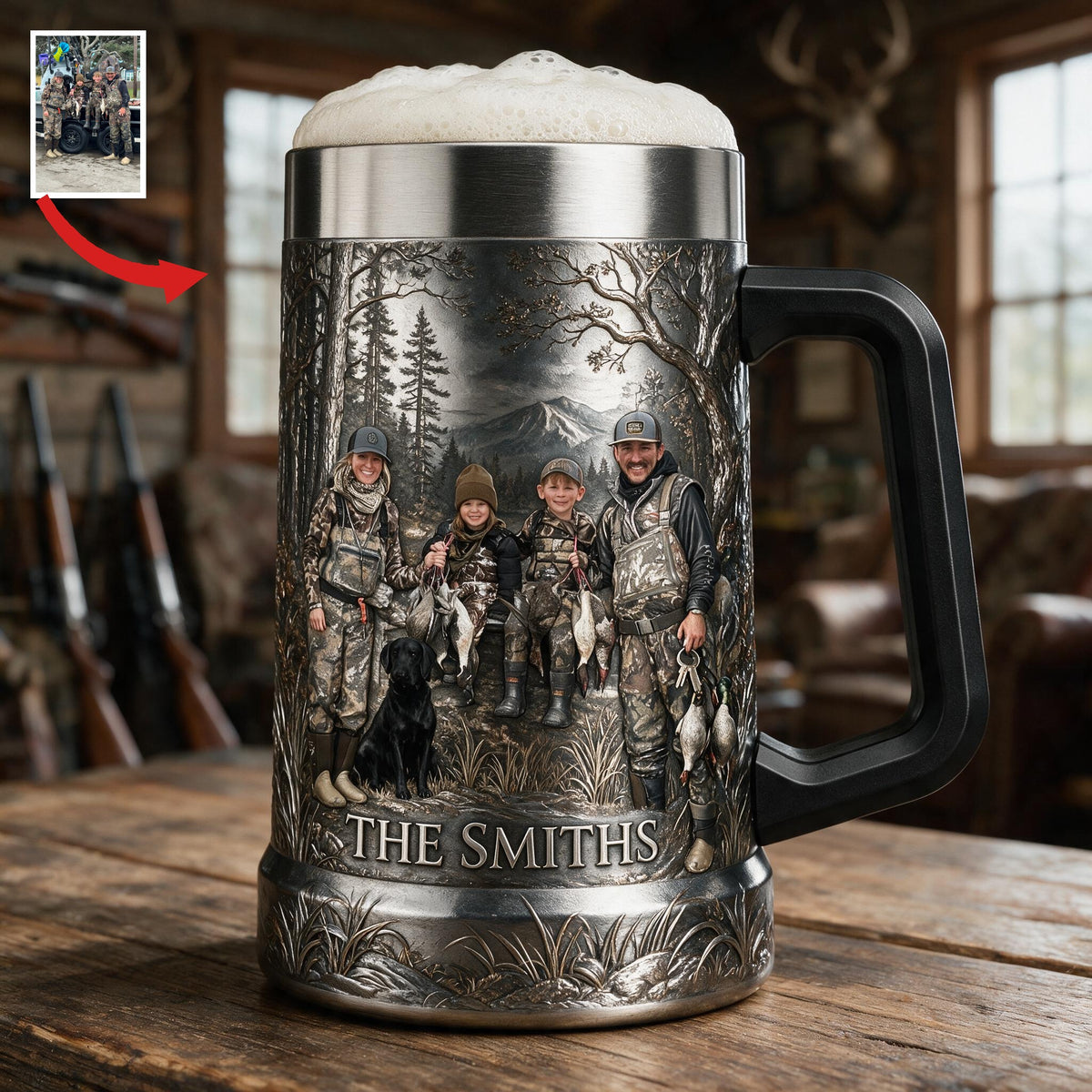 Personalized Custom Photo Hunting Family Beer Stein Hunting Lover Gift