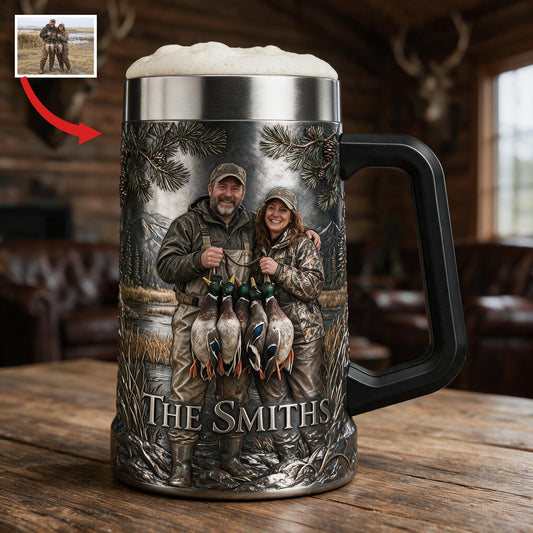 Chope personnalisée photo couple de chasse au canard