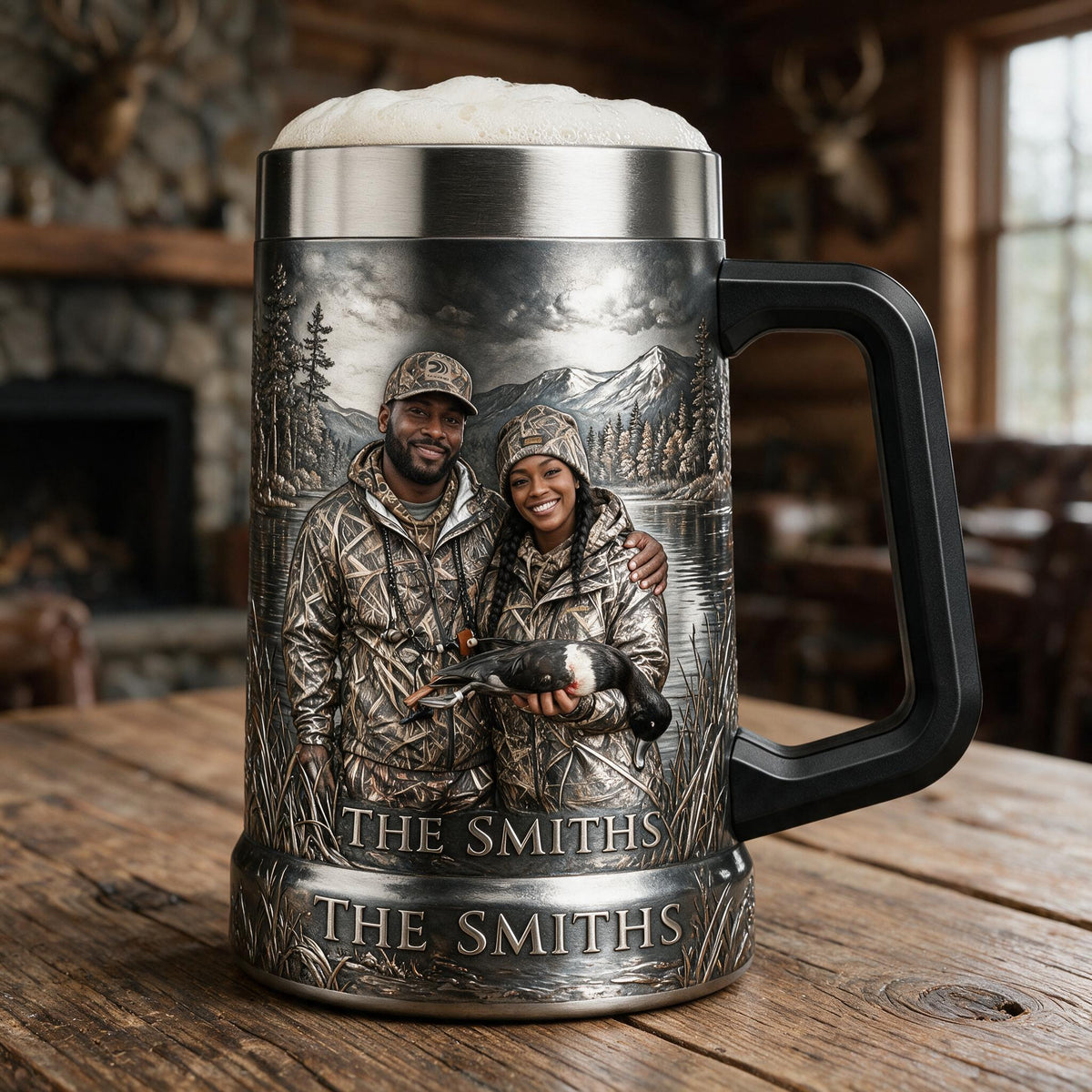 Personalized Custom Photo Black Hunting Couple Beer Stein Hunting Gift