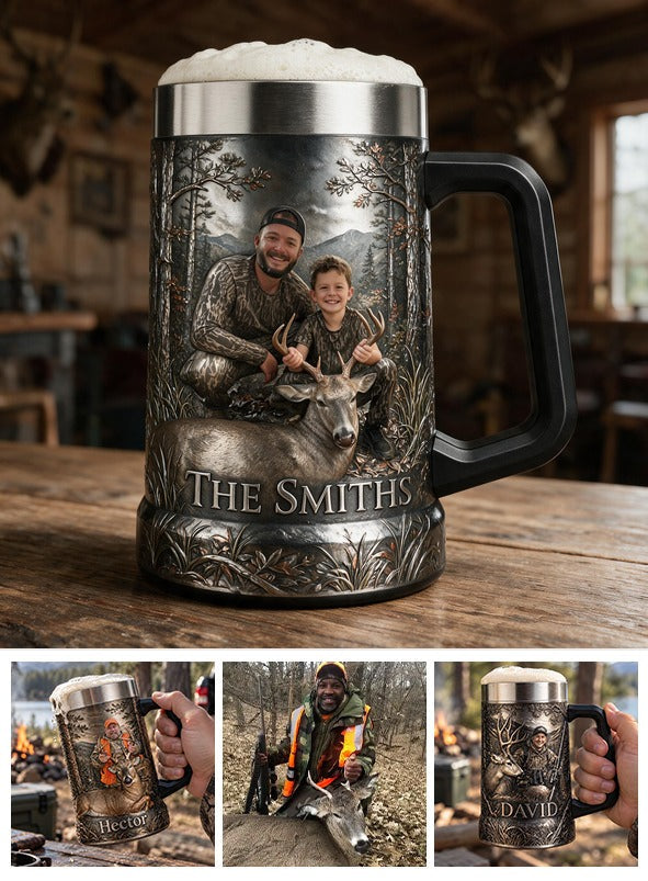 Personalized Custom Photo Hunter and Child with Deer Beer Stein Hunting Gift