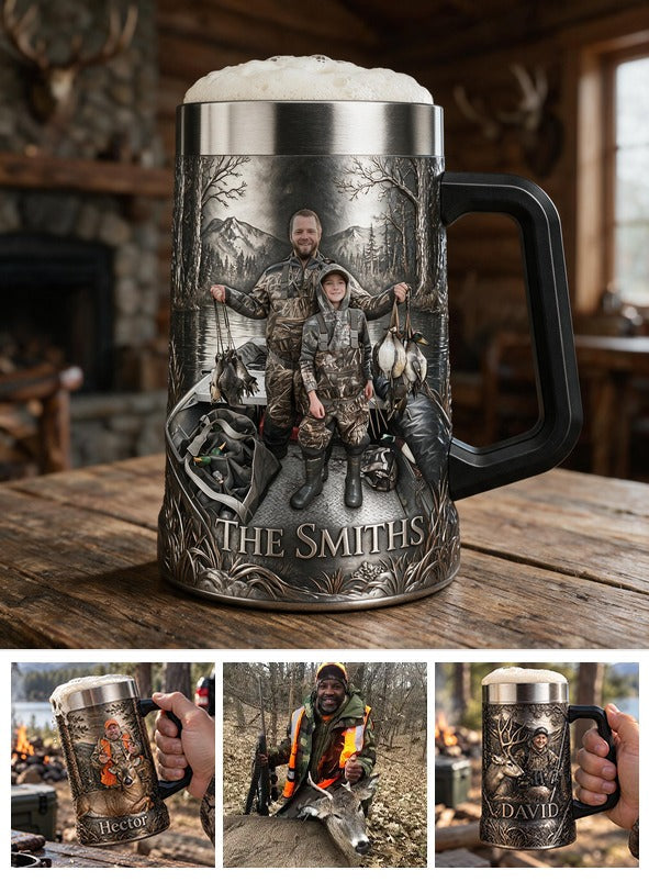 Personalized Custom Photo Father and Child Duck Hunters Beer Stein Hunting Gift