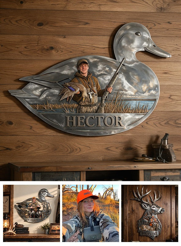 Personalized Custom Photo Duck Hunter 3D Cut Metal Sign Hunting Wall Decor