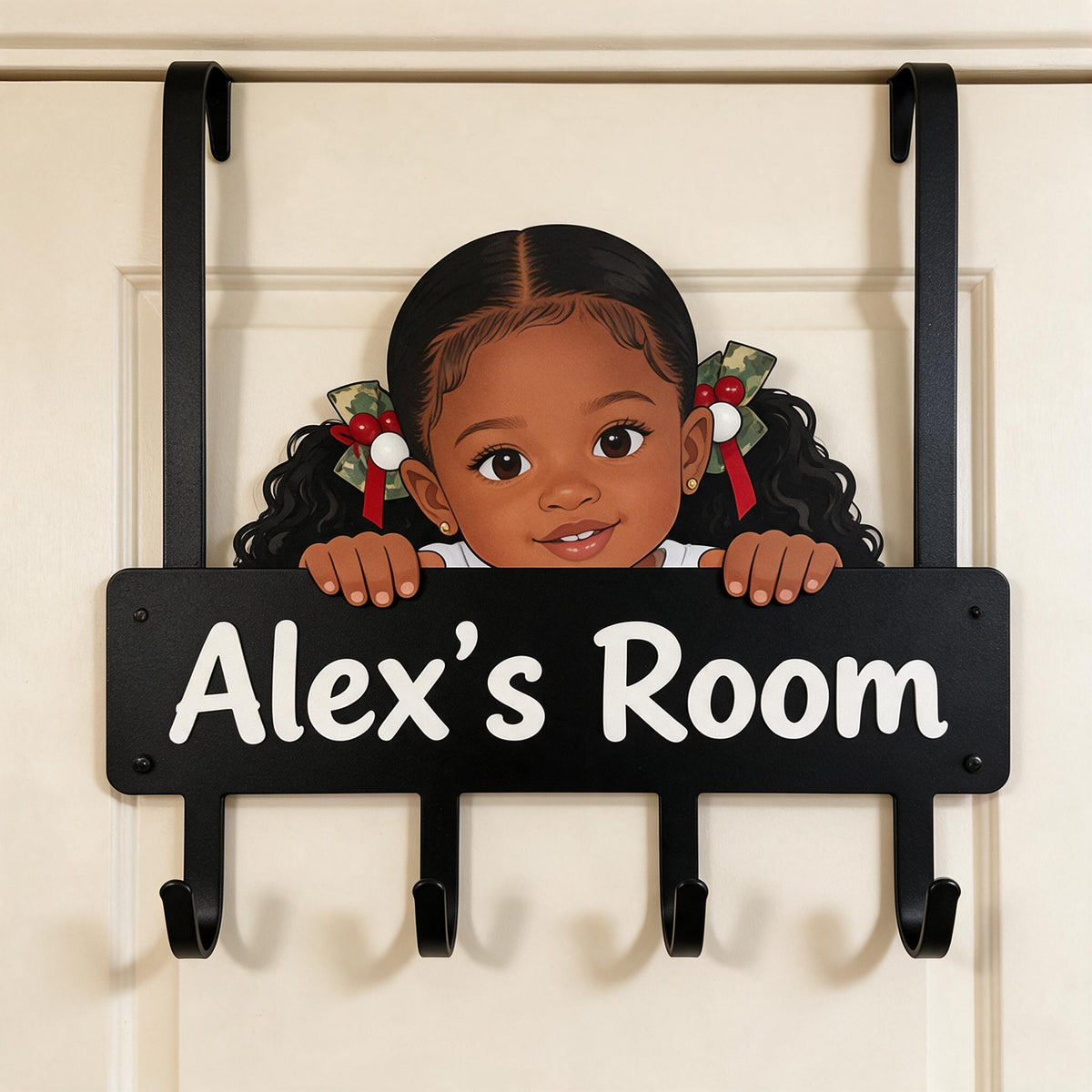 Personalized Custom Photo Black Little Girl Metal Door Hooks Kids Room Decor Gift