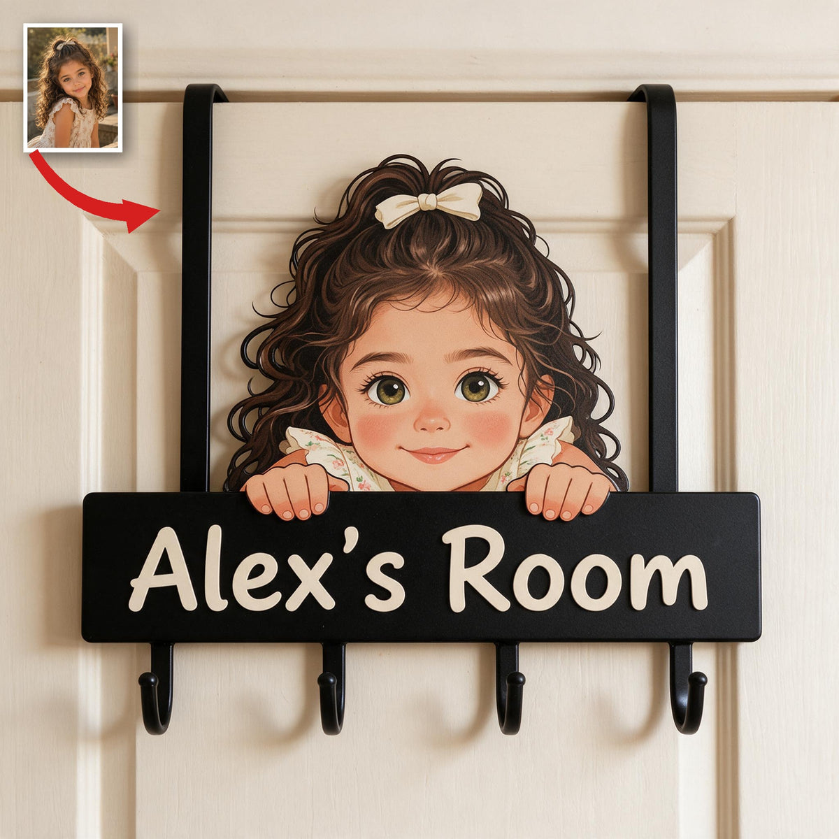 Personalized Custom Photo Latina Little Girl Metal Door Hooks Kids Room Decor