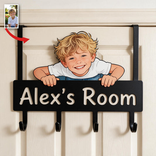 Personalized Custom Photo Little Boy Metal Door Hooks Kids Room Decor