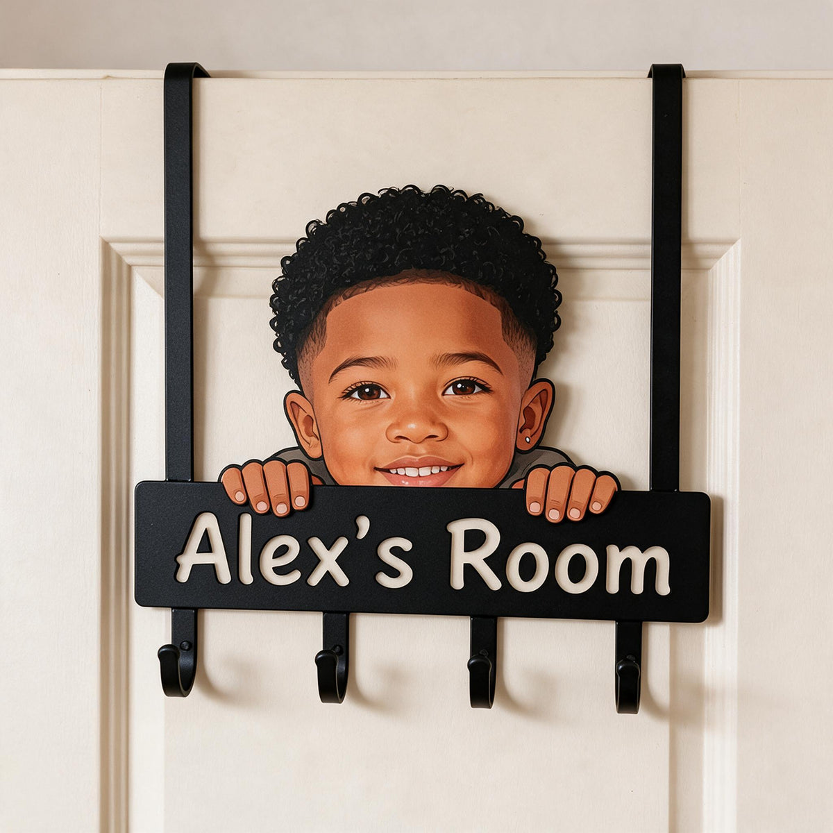 Personalized Custom Photo Black Little Boy Metal Door Hooks Kids Room Decor