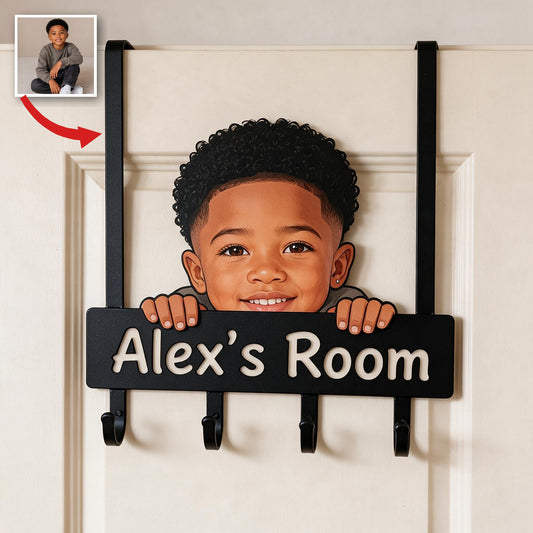 Personalized Custom Photo Black Little Boy Metal Door Hooks Kids Room Decor
