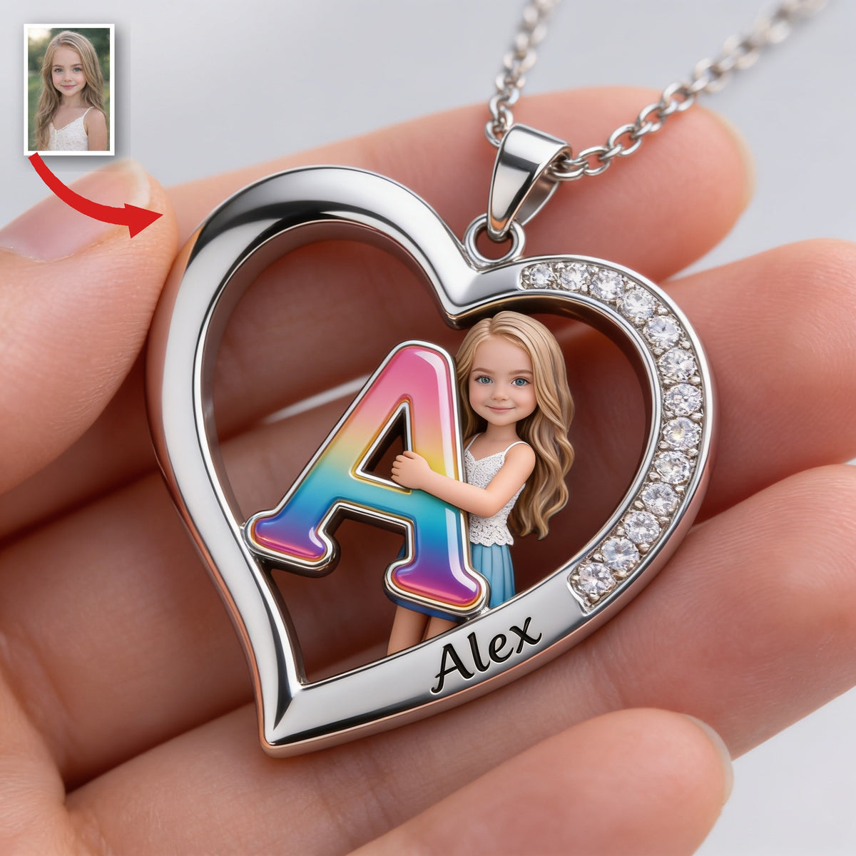 Personalized Custom Photo Little Girl Pendant Necklace, Daughter Granddaughter Niece Gift