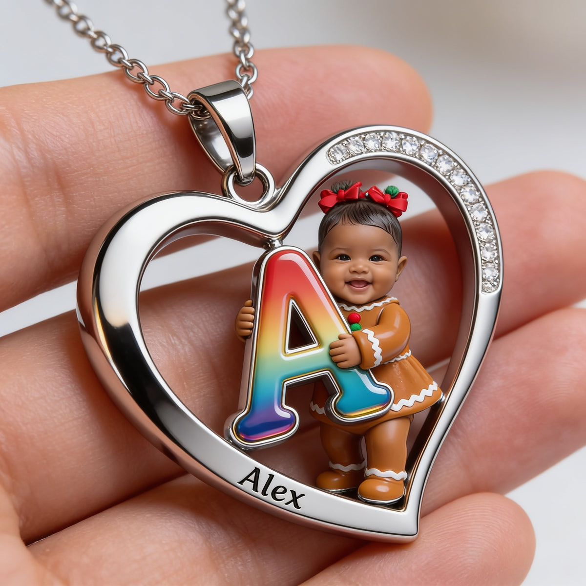 Personalized Custom Photo Black Christmas Baby Girl Heart Pendant Necklace Christmas Gift