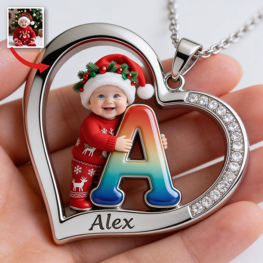 Personalized Custom Photo Christmas Baby Boy Heart Pendant Necklace