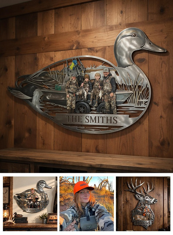 Personalized Custom Photo Hunting Family 3D Cut Metal Sign Hunting Wall Decor