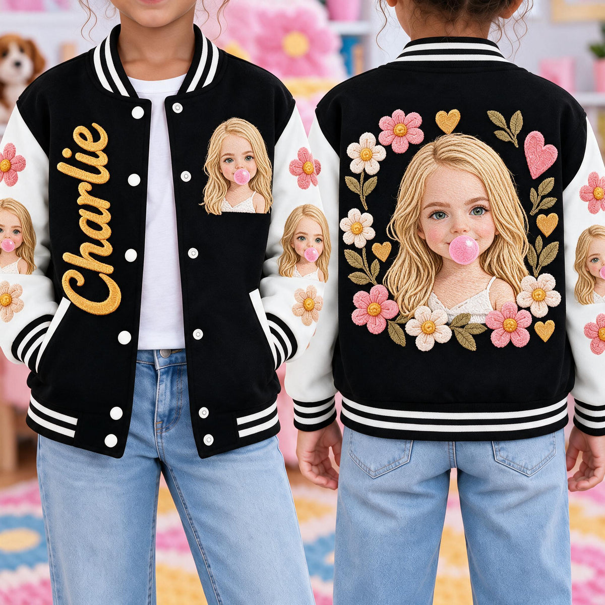 Personalized Little Girl Varsity Jacket Custom Gift for Daughter Granddaughter Niece