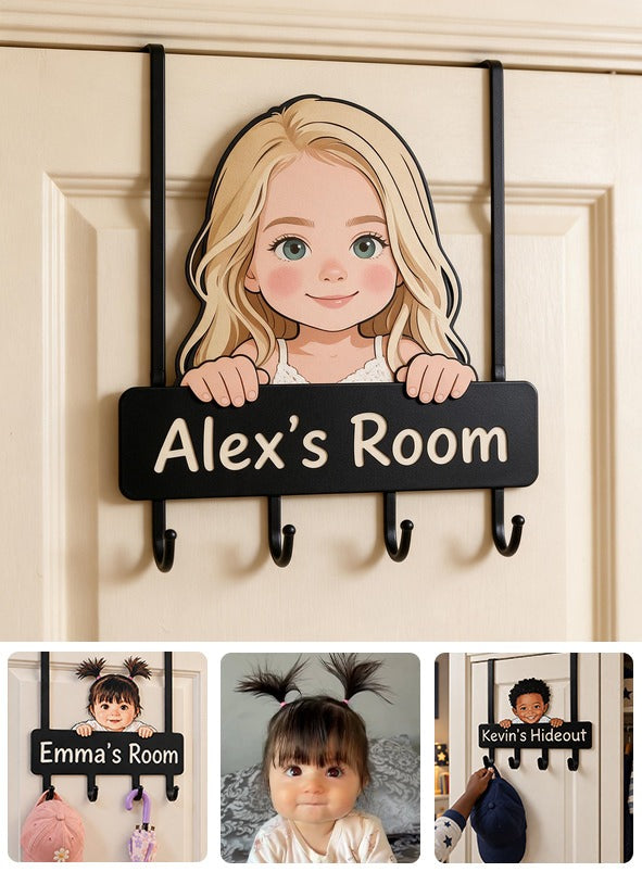 Personalized Custom Photo Little Girl Metal Door Hooks Kids Room Decor Gift