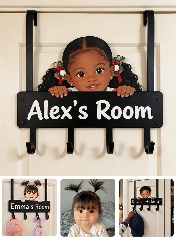 Personalized Custom Photo Black Little Girl Metal Door Hooks Kids Room Decor Gift