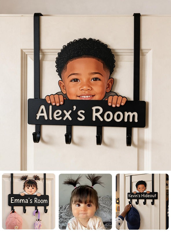 Personalized Custom Photo Black Little Boy Metal Door Hooks Kids Room Decor