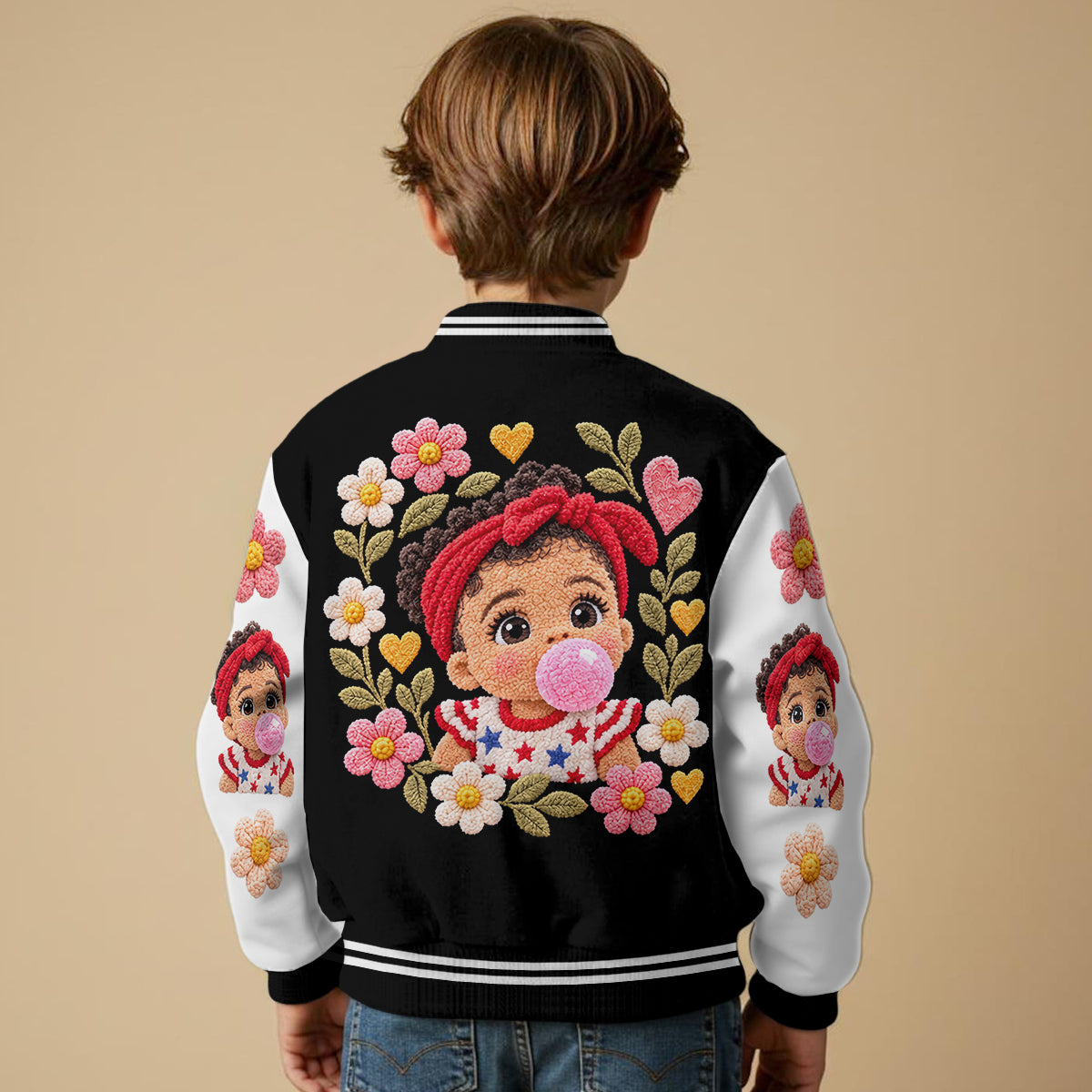 Personalized Black Little Boy Varsity Jacket Custom Gift for Son Grandson Nephew