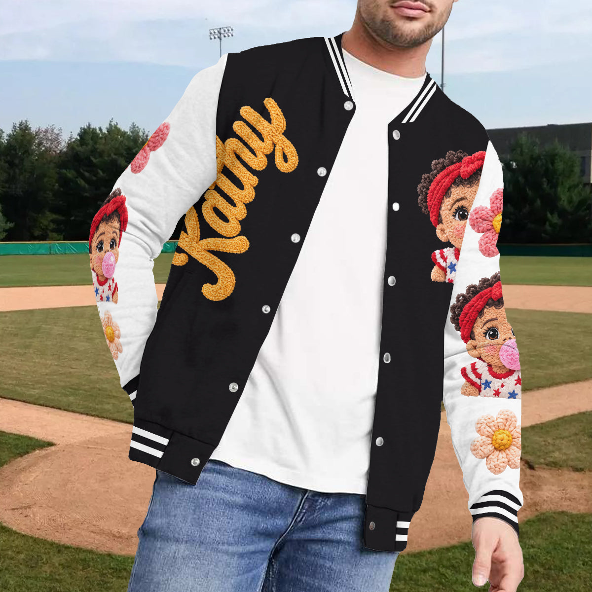 Personalized Black Little Boy Varsity Jacket Custom Gift for Son Grandson Nephew