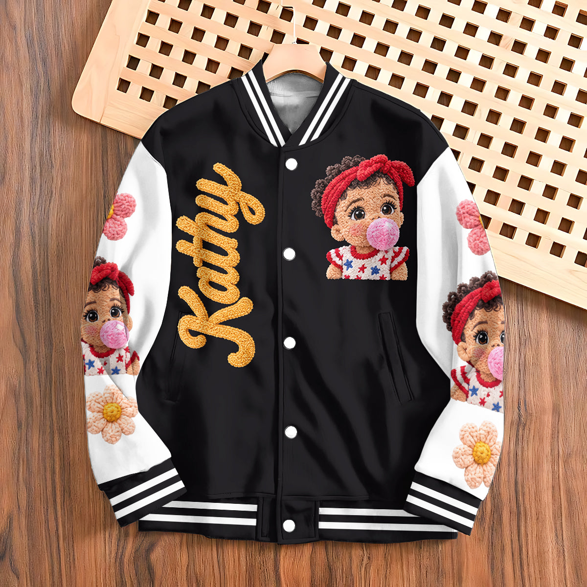 Personalized Black Little Girl Varsity Jacket Custom Kid Gift