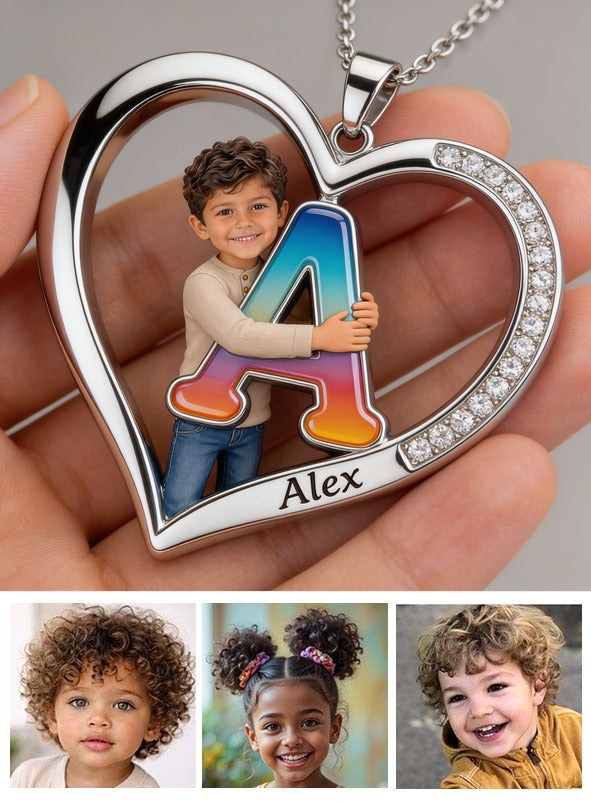 Personalized Custom Photo Latino Little Boy Heart Pendant Necklace Son Grandson Nephew Gift