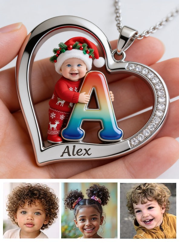 Personalized Custom Photo Christmas Baby Boy Heart Pendant Necklace