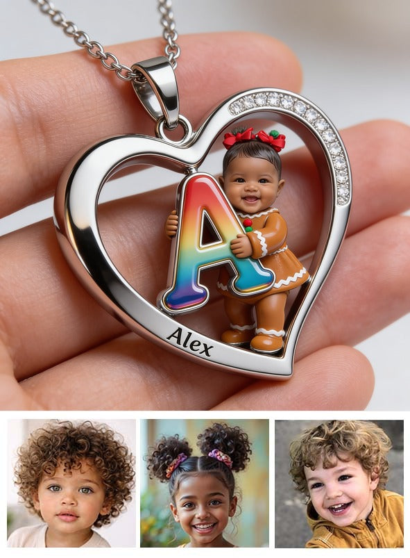 Personalized Custom Photo Black Christmas Baby Girl Heart Pendant Necklace Christmas Gift