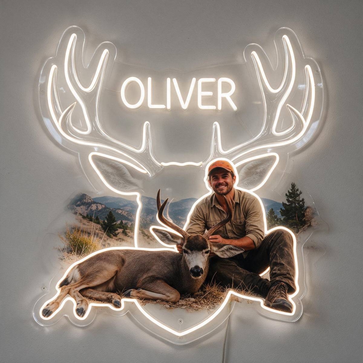 Personalized Latino Hunter with Deer Neon LED Light Sign Hunting Decor