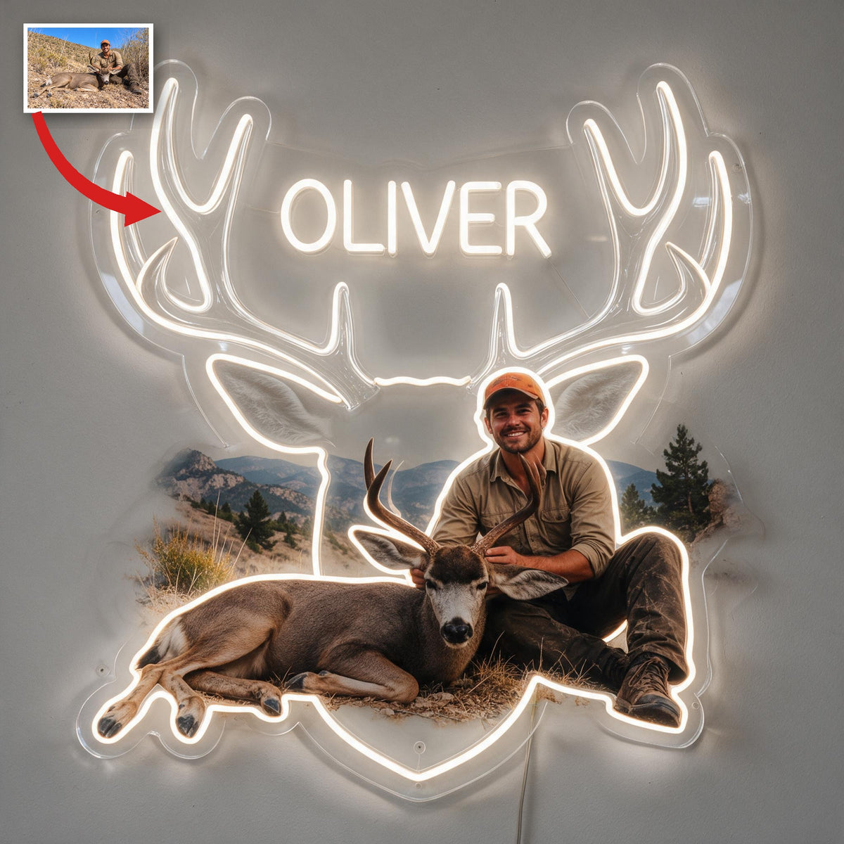 Personalized Latino Hunter with Deer Neon LED Light Sign Hunting Decor