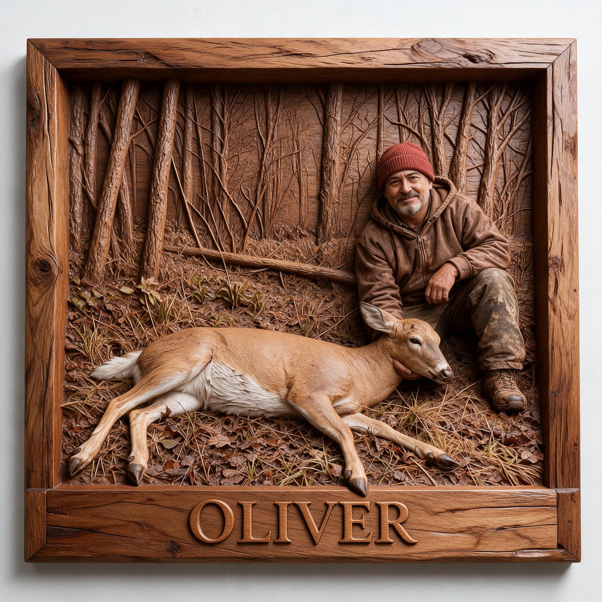 Personalized Custom Photo Middle-Aged Latino Hunter with Deer Hunting Wood Sign