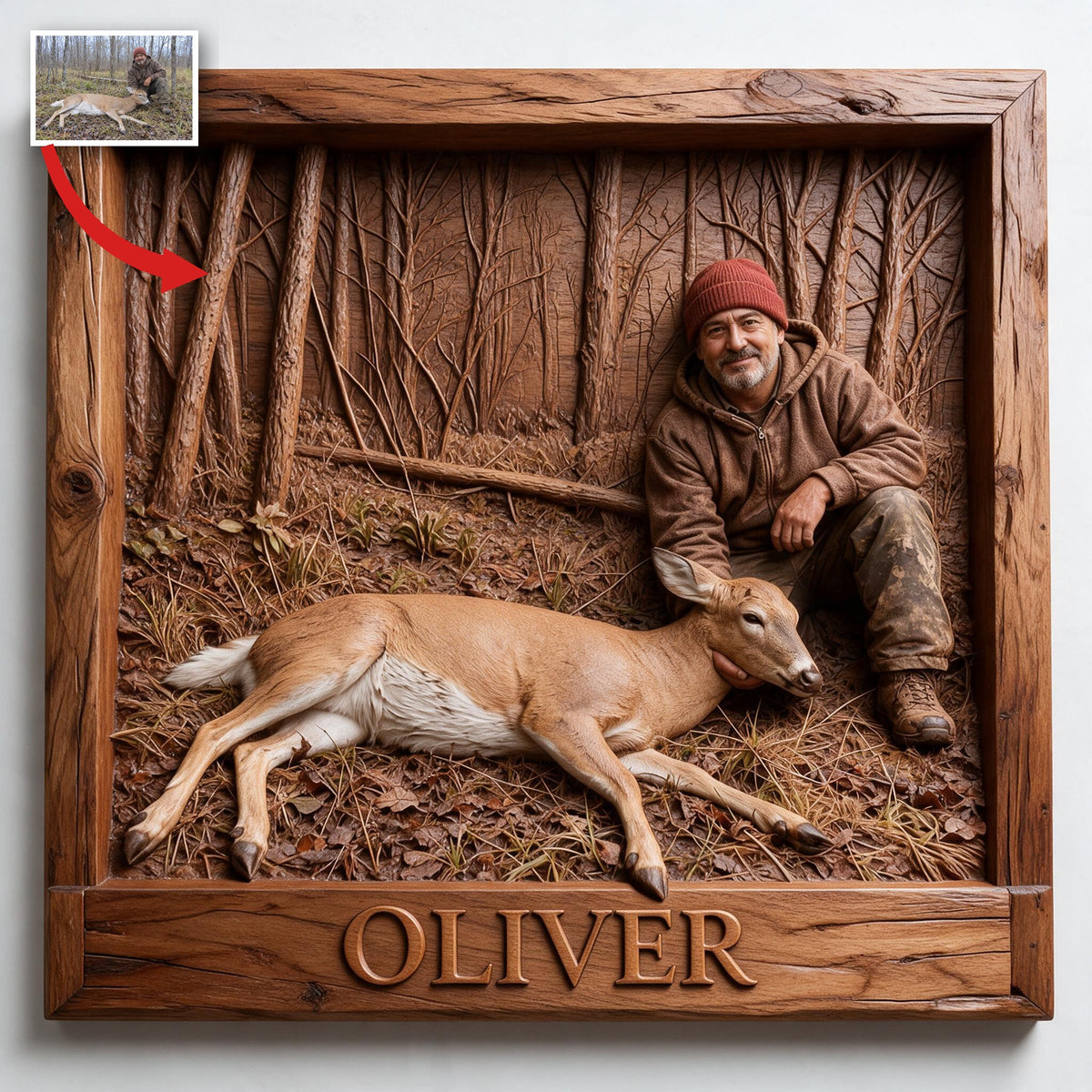 Personalized Custom Photo Middle-Aged Latino Hunter with Deer Hunting Wood Sign