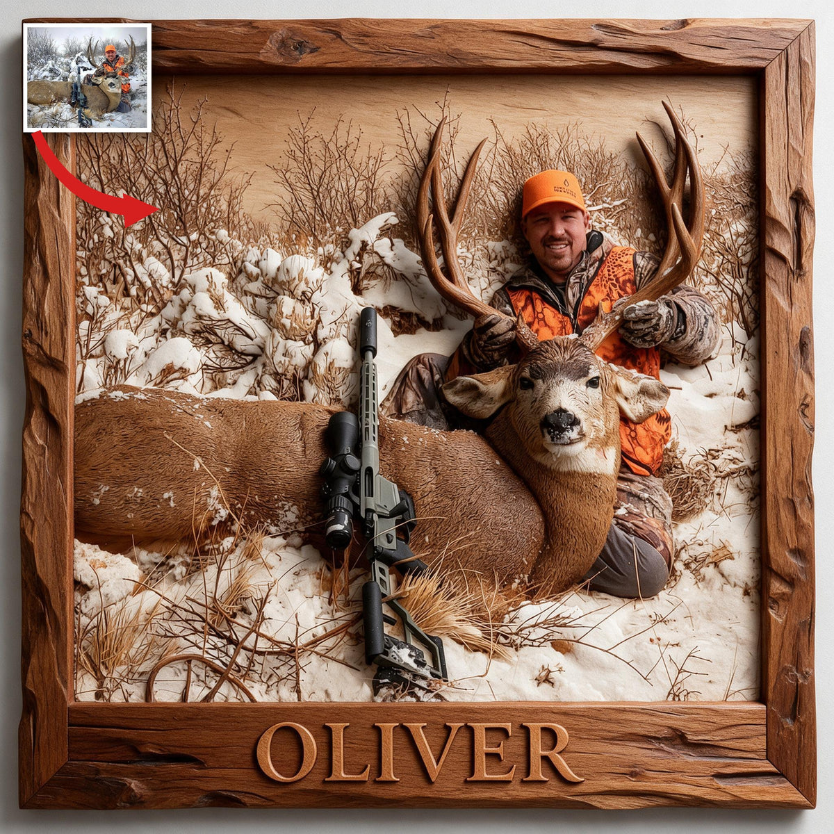 Personalized Custom Photo Middle-Aged Hunter with Deer Hunting Wood Sign