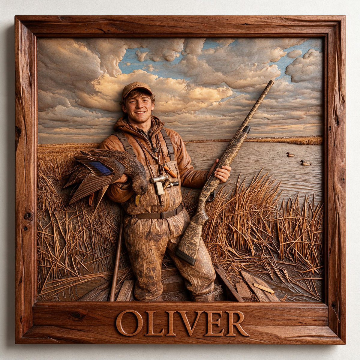 Personalized Custom Photo Duck Hunter Shaped Wood Sign Hunting Home Decor