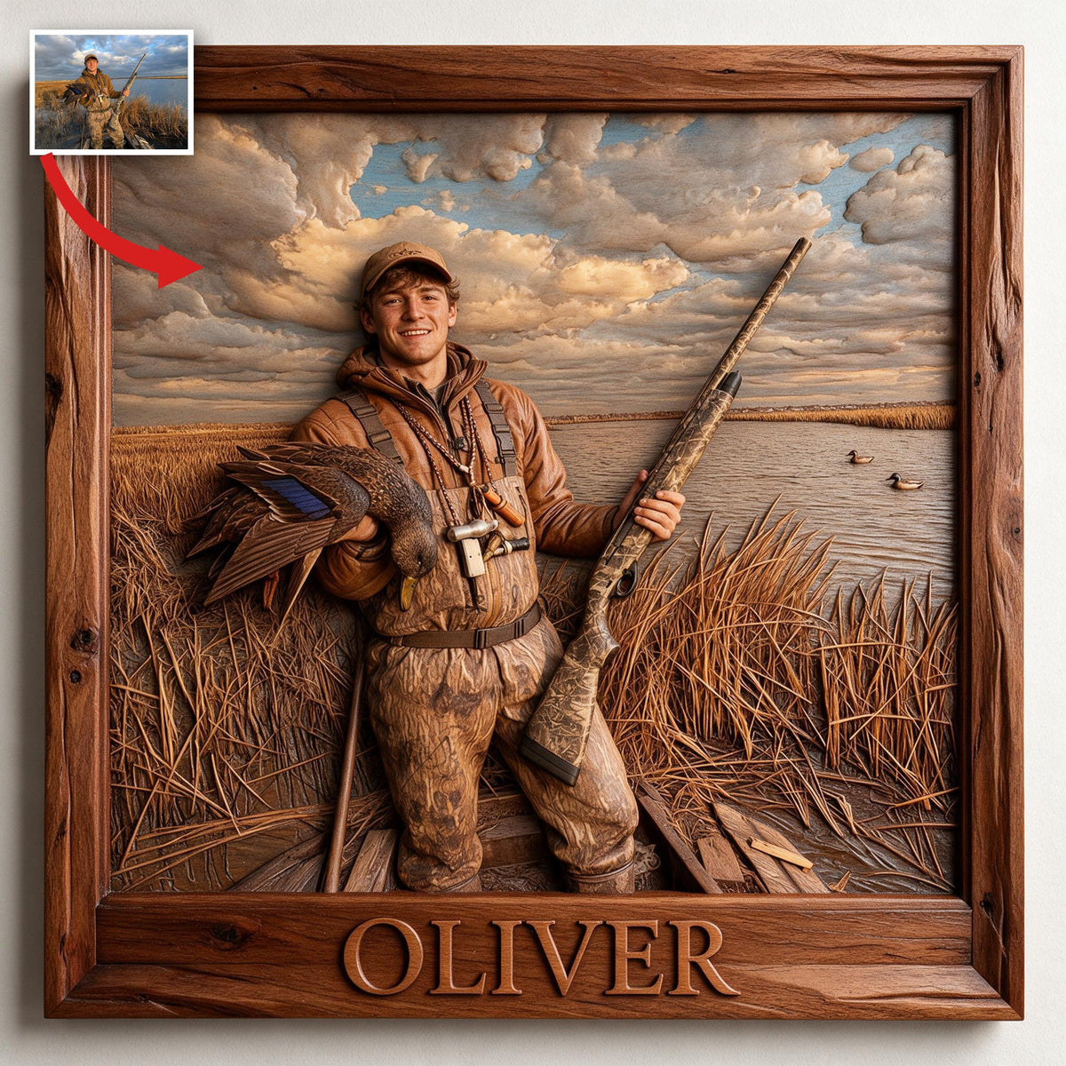 Personalized Custom Photo Duck Hunter Shaped Wood Sign Hunting Home Decor