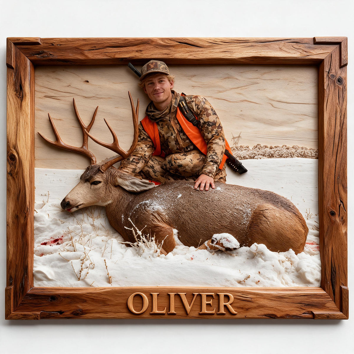 Personalized Custom Photo Hunter with Deer Shaped Wood Sign Hunting Home Decor Gift