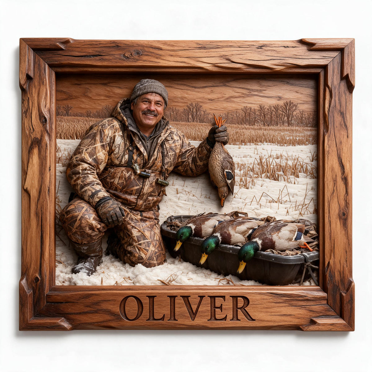 Personalized Custom Photo Middle-Aged Latino Duck Hunter Wood Sign Hunting Decor