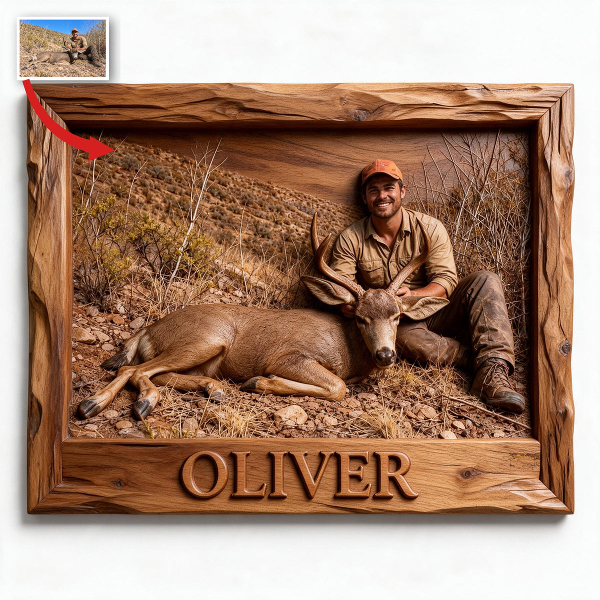 Personalized Custom Photo Latino Hunter with Deer Wood Sign Hunting Wall Decor Gift