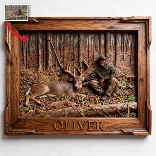 Personalized Custom Photo Black Hunter with Deer Wood Sign Hunting Home Decor