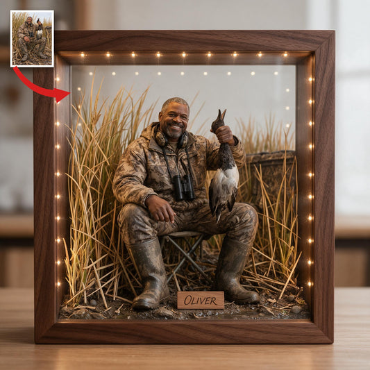 Personalized Custom Photo Middle-Aged Black Duck Hunter LED Wooden Frame Light Hunting Gift